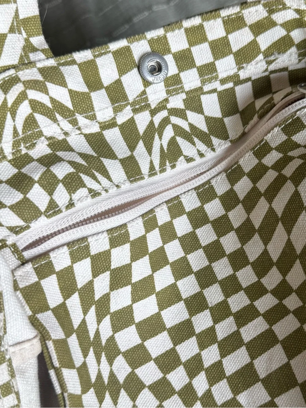 Olive Green Checkerboard Canvas Tote Bag by Baggi